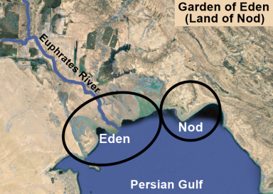 Location of the Land of Nod near the Garden of Eden