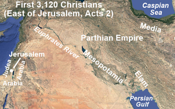 First 3120 Christians East of Jerusalem (Acts 2)
