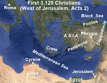First 3120 Christians West of Jerusalem (Acts 2)