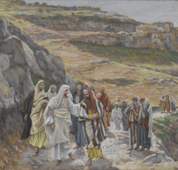 Jesus talks with his disciples.