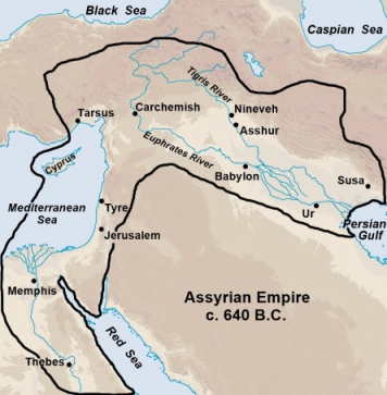Assyrian Empire at its peak in 640 B.C. map