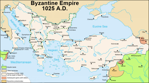 Map of Byzantine Empire in 1025 A.D.