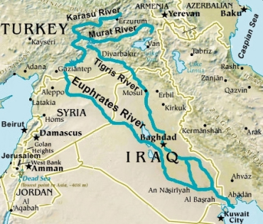 Map showing Euphrates and Tigris Rivers