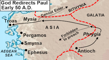 God redirects Apostle Paul to Troas