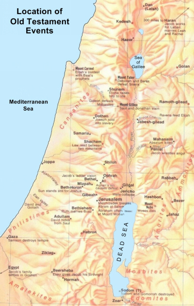 Map showing location of Old Testament Events