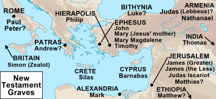 Grave locations for New Testament People map