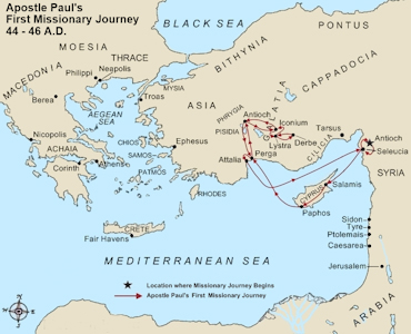 Apostle Paul's First Missionary Journey Small Map