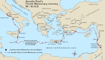 Apostle Paul's Fourth Missionary Journey Large Map