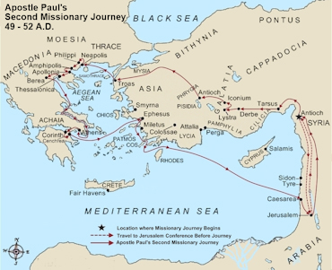 Apostle Paul's Second Missionary Journey Small Map
