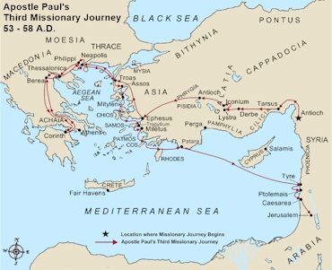 Apostle Paul's Third Missionary Journey Small Map