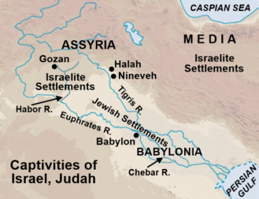 Location of Habor River where Israelites taken captive Map
