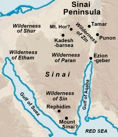 Location of Mount Hor in Sinai Peninsula Map