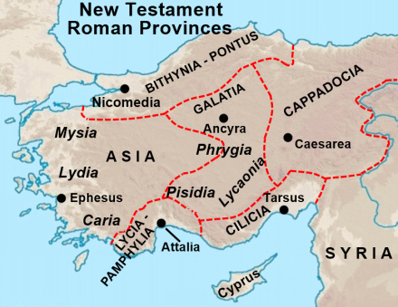 Map of New Testament Roman Provinces in Asia Minor